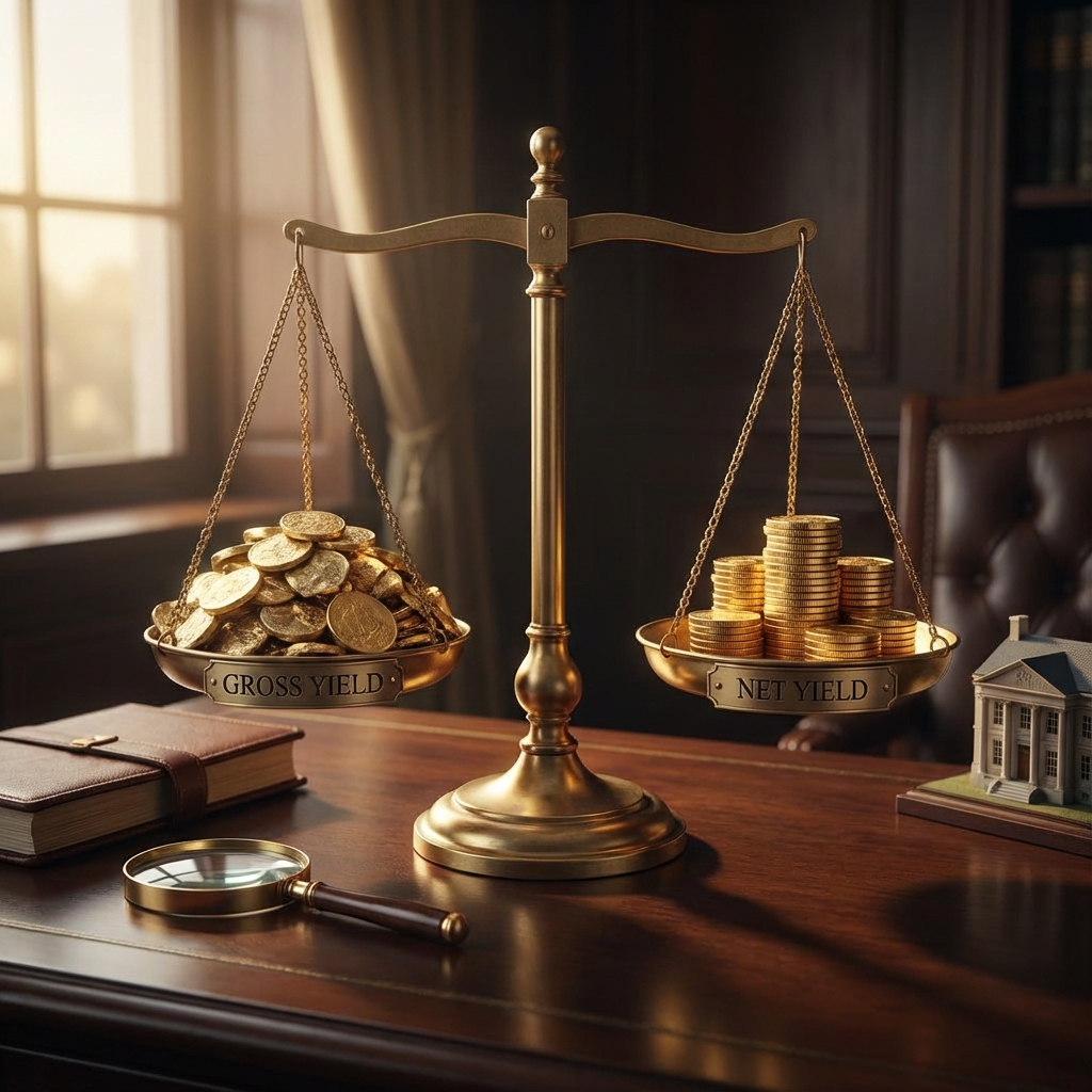 Gross Yield vs. Net Yield Balance Scale